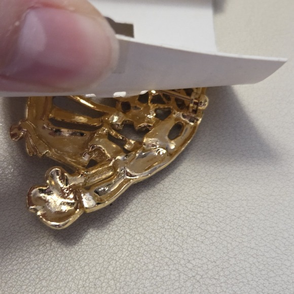 Vintage WHITE STAG Gold Tone Gardener Multi-colored Rhinestone‎ Brooch AS IS - Picture 4 of 5